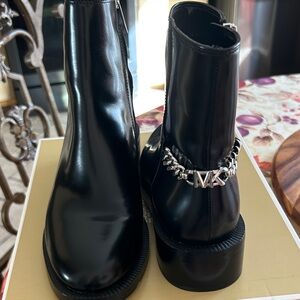 Michael Kors Black Ankle Boots with Silver Chain